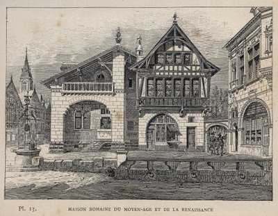 البيت الروماني في العصور الوسطى وعصر النهضة - نقش عام 1889 في "Histoire de habitation humaine في المعرض العالمي لعام 1889 ، بواسطة السيد Charles GARNIER - Librairie centrale des beaux-Arts Paris 1889 بواسطة فنان غير معروف
