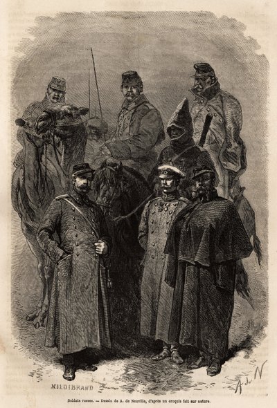 الجنود الروس ، الذين يحافظون على سلطة الإمبراطور في الأراضي الشاسعة لروسيا ، سمح الجيش الروسي أيضًا بارتفاع اجتماعي سريع للغاية ، مما أعطى امتيازات وتعليمات معينة لكل فرد من أعضائه. نقش لتوضيح La Russie libre ، بواسطة Wi بواسطة فنان غير معروف