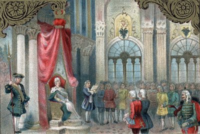 سياسة التحديث الروسية: كاثرين الثانية من روسيا (1729-1796) تعلن إعادة تنظيم الإمبراطورية الروسية. في عام 1785 أعطت المزيد من الصلاحيات والحقوق لنبلاء الإمبراطورية. أواخر القرن التاسع عشر الطباعة الحجرية الملونة. بواسطة فنان غير معروف