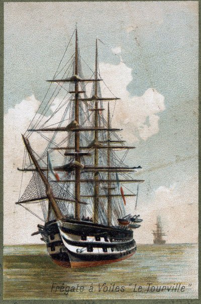 Sail Fregate "" Le tourville "" "في عام 1787. الطباعة الحجرية الملونة في القرن التاسع عشر. بواسطة فنان غير معروف