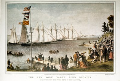 تم تسجيل المراكب الشراعية في نادي اليخوت بنيويورك عام 1844 (طبعة القرن التاسع عشر) بواسطة فنان غير معروف