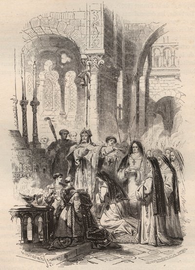 إبحار القديس كونيغوندي في لوكسمبورغ (حوالي 975-1033 / 1039) في 1024 ، تم تسليمه من قبل عشية بادربورن مينويرك (حوالي 975-1036) في دير البينديكتين في كاوفونجين في ألمانيا. نقش من عام 1868 في "Histoire de Belgique من العصور البدائية إلى بواسطة فنان غير معروف