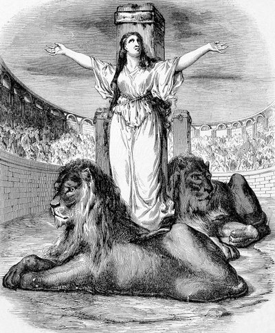 القديس بلاندين ، العبد المسيحي الشاب ، استشهد في خاتم أسود في ليون عام 177 ، نقش بواسطة فنان غير معروف