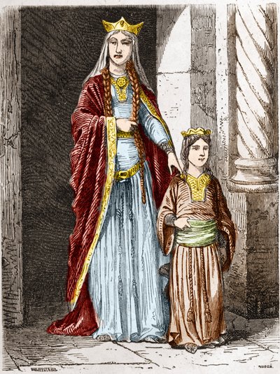 Sainte Bathilde (أو Batilde ، Bathylle ، Beaudour) (626-680) ، ملكة الفرنجة مع كلوتاير. نقش في "" لوحات هيستوار دو فرانس أون سنت لبول ليوجور "" 1891 بواسطة فنان غير معروف
