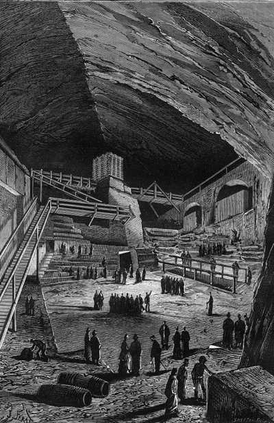 مناجم الملح في Wieliczka ، بولندا. نقش في "الطبيعة" بواسطة فنان غير معروف
