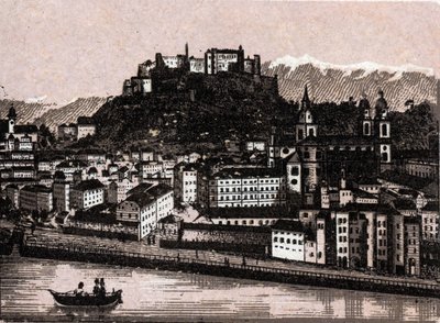 منطقة Salzkammergut ، النمسا: Salzburg von kapuzinergarten. في "" العالم يوضح 168 مشاهدة "" غير مؤرخ (أواخر القرن التاسع عشر) بواسطة فنان غير معروف