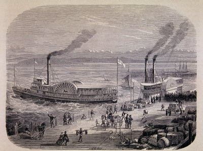 San Francisco Docks and Paddle Wheeled Boats (كاليفورنيا) - في "Tour du Monde" بواسطة فنان غير معروف