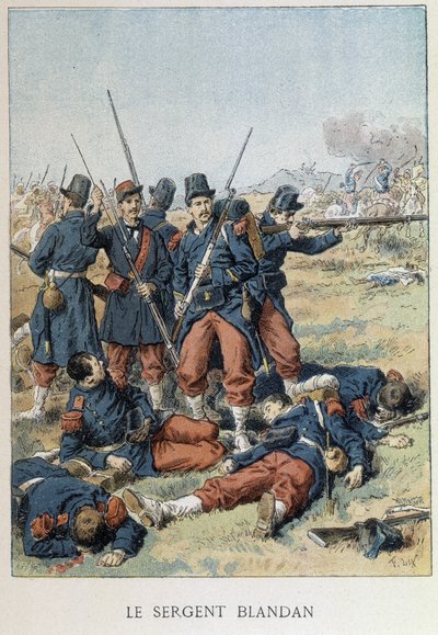توفي الرقيب بلاندان أثناء غزو الجزائر عام 1842 - في "" هيستوار دو فرانس "" بواسطة فنان غير معروف