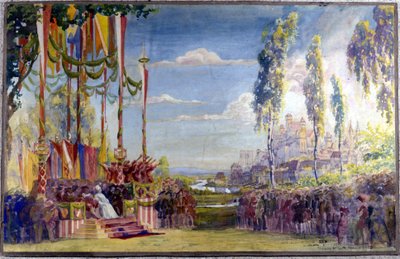 تعيين لأوبرا "Die Meistersinger" أو "Les maitres singteurs de Nuremberg" "" لريتشارد فاغنر. القانون الثاني. بواسطة فنان غير معروف