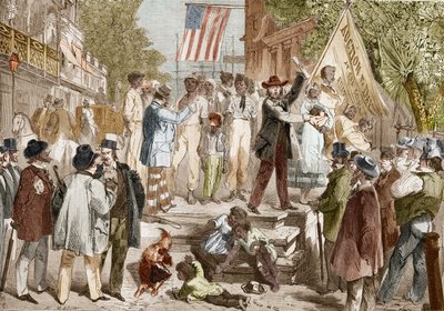 بيع العبيد لريتشموند في الولايات المتحدة عام 1864. بواسطة فنان غير معروف