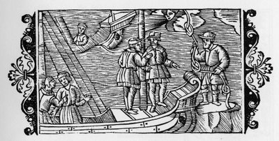 ساحر يبيع للبحارة الرياح المحبوسة في العقد الثلاثة للحبل - في "Historia de Gentibus Septentrionalibus" (تاريخ شعوب الشمال) بقلم Olaus Magnus ، روما 1555 بواسطة فنان غير معروف