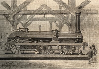 نموذج قاطرة بخارية ، نظام كرامبتون المسمى توماس راسل كرامبتون (1816-1888). نقش من 1856. بواسطة فنان غير معروف