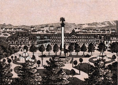شتوتغارت ، ألمانيا: منظر للقلعة الجديدة (نيو كاسل). في "" العالم يوضح 168 مشاهدة "" غير مؤرخ (أواخر القرن التاسع عشر) بواسطة فنان غير معروف