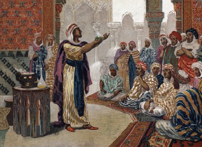 الكيميائي العربي جابر (جابر بن حيان) (آية ٧٢١ - ٨١٥) ، آينشتاين الكيمياء. برشلونة 1881 بواسطة فنان غير معروف