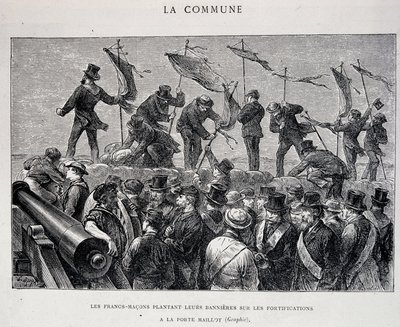 الكومونة: الماسونيون يزرعون لافتاتهم على التحصينات في بورت مايو (1871) - نقش بواسطة فنان غير معروف