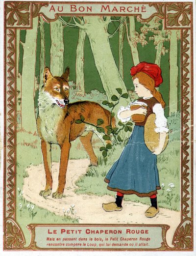 The Little Red Riding Hood يلتقي بالذئب - علامة Bon Marché الإعلانية بواسطة فنان غير معروف