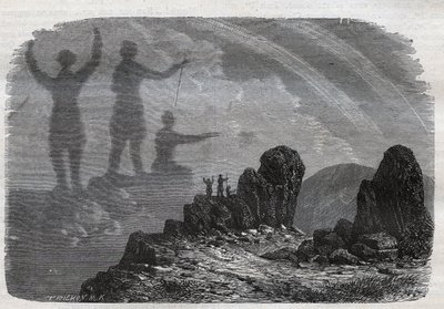 شبح Brocken في جبال Harz - طيف Brocken أو طيف Brocken - نقش من عام 1877 بواسطة فنان غير معروف