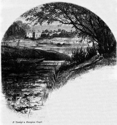 The Thames at Hampton Court: قصر هامبتون كورت ، المقر السابق للملك هنري الثامن ملك إنجلترا. نقش القرن التاسع عشر. بواسطة فنان غير معروف