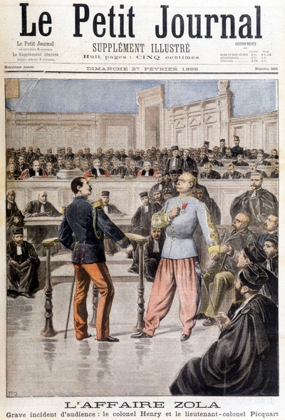 قضية زولا: حادثة استماع خطيرة بين العقيد هوبير هنري (1846-1898) والمقدم جورج بيكوارت (1854-1914) - في "لو بيتيت جورنال" بتاريخ 27/02/1898 بواسطة فنان غير معروف