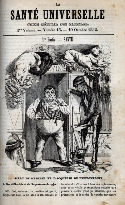 فن إنقاص الوزن واكتساب الوزن - نقش في "La Sante Universelle - Guide Medical des Familles" "1852 بواسطة فنان غير معروف