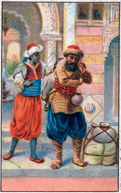 faix الباب. المغامرات الرائعة لبحار السندباد. حكاية شعبية 1001 ليلة (ألف ليلة وليلة). الطباعة الحجرية الملونة في أواخر القرن التاسع عشر. بواسطة فنان غير معروف