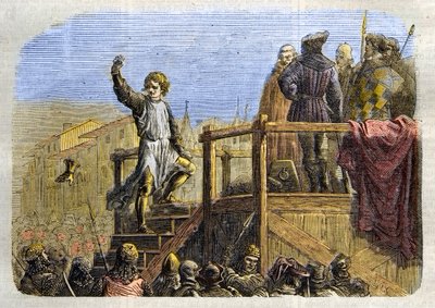 إعدام كونرادين (أو كونراد هوهنشتاوفن) ملك صقلية ودوق شوابيا (1252-1268) بأمر من تشارلز أنجو بعد معركة تاجلياكوزو عام 1268 "(إعدام كونرادين (أو كونراد الأصغر) ، آخر ملوك ستوفر صقلية ، التالية بواسطة فنان غير معروف