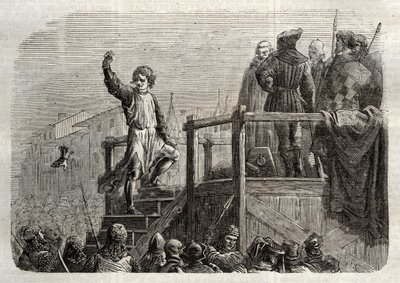 إعدام كونرادين (أو كونراد هوهنشتاوفن) ملك صقلية ودوق شوابيا (1252-1268) بأمر من تشارلز أنجو بعد معركة تاجلياكوزو عام 1268 "(إعدام كونرادين (أو كونراد الأصغر) ، آخر ملوك ستوفر صقلية ، التالية بواسطة فنان غير معروف