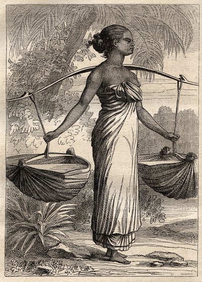 الرحلة الاستكشافية حول العالم (1790-1792) للكابتن إتيان مارشان (1755-1793): ناقلة مياه في تيمور (تيمور الشرقية ، إندونيسيا) - رسم توضيحي مأخوذ من "البحارة العظماء في القرن الثامن عشر" بواسطة فنان غير معروف