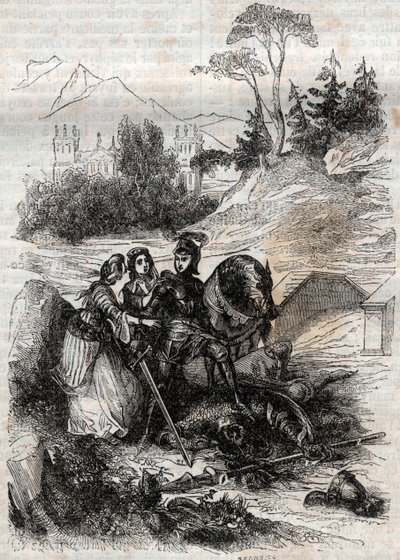هزم العملاق إريفيل من قبل روجر (روجيرو ، روجيرو) - نقش عام 1851 من "" Furious Roland "(أورلاندو فوريوسو) (القرن السادس عشر) بواسطة Ludovico Ariosto ، المعروف باسم Ariosta - طبعة مترجمة من الإيطالية بواسطة Count of Tressan وتم نشرها بواسطة Gu بواسطة فنان غير معروف