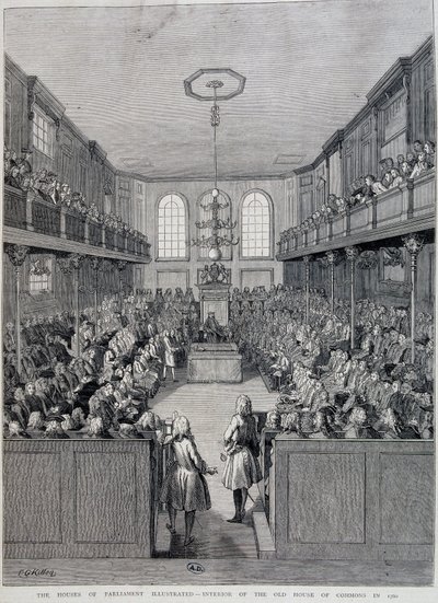 التصميم الداخلي لمجلس العموم في لندن عام 1760 بواسطة فنان غير معروف