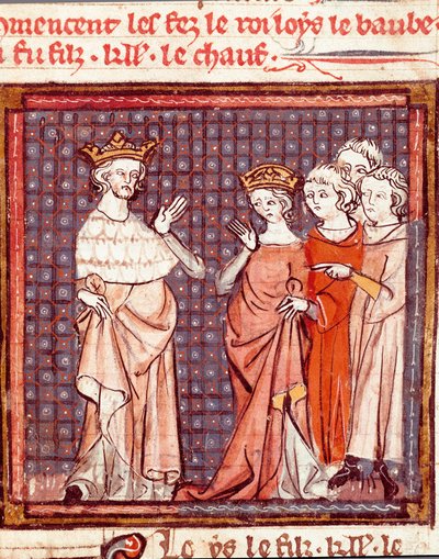زواج لويس الثاني بيج (846-879) ملك الفرنجة وأديلايد دي فريولي في 875 صورة مصغرة من "" Grandes Chronicles de France "" 1375-1379 مكتبة البلدية ، Castres بواسطة فنان غير معروف