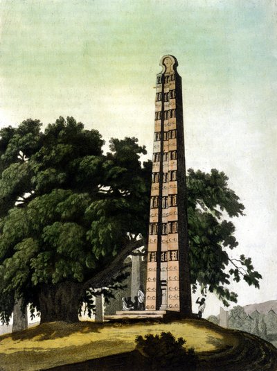 مسلة أكسوم (أكسوم) جلبها الإيطاليون إلى روما عام 1937. Il Costume antico e moderno ، جول فيراريو ، ميلانو 1820. بواسطة فنان غير معروف