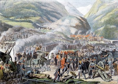 مرور الجيش النابليوني على جبل سانت برنارد في 16 مايو 1800 - الطباعة الحجرية بواسطة فنان غير معروف