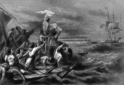 طوف من Medusa يرى Argus في الخارج. في "التاريخ العام للبحرية" لفان تيناك بواسطة فنان غير معروف