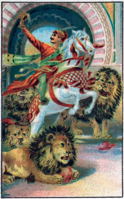 مصدر الاسود. تاريخ الأمير أحمد ورسوم Paris-Banou (Pari Banou) (Paribanu). حكاية 1001 ليلة (حكايات الألف ليلة وليلة). الطباعة الحجرية الملونة في أواخر القرن التاسع عشر. بواسطة فنان غير معروف