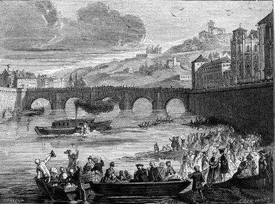 باخرة الماركيز جوفروي دابانس (1751 - 1832) تبحر لأول مرة في مياه سون في ليون في 15/7/1788. نقش القرن التاسع عشر. بواسطة فنان غير معروف