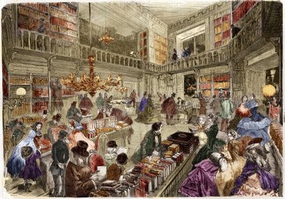 متجر لبيع الكتب Nouvelle ، شارع boulevard des Italiens في باريس عام 1860. بواسطة فنان غير معروف