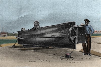 الغواصة (الغواصة) CSS H. L.Hunley التي استخدمتها بحرية الولايات الكونفدرالية خلال حرب الانفصال. 1861-1865 نقش من القرن التاسع عشر بواسطة فنان غير معروف