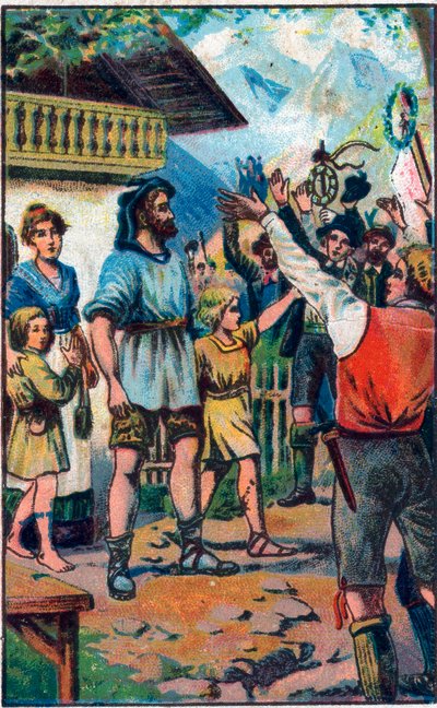 تكريم الكونفدرى إلى Guillaume Tell (William Tell) (الأبطال الأسطوريين لاستقلال سويسرا) Chromolithography في أواخر القرن التاسع عشر. بواسطة فنان غير معروف