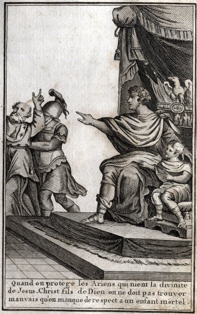 ثيودوسيوس الأول (فلافيوس ثيودوسيوس) (347-395) ، الإمبراطور الروماني ، كان قد ألقي القبض على أمفيلوك ، إيفيك من أيكون ، بسبب عدم احترام ابنه ، أركاديوس (377-408). تعلن Eveque "عندما نحمي الأريوسيين الذين ينكرون ألوهية يسوع المسيح ، ابن الله ، يجب علينا بواسطة فنان غير معروف