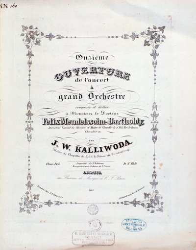 صفحة العنوان للنتيجة الموسيقية لـ ouverture n ° 11 بواسطة Kalliwoda بواسطة فنان غير معروف