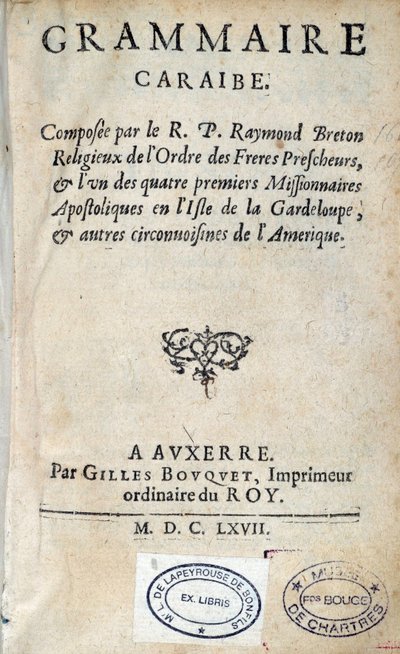 صفحة عنوان "قواعد الكاريبي" للأب القس رايموند بريتون ، المستوطن الدومينيكي. 1667 شارتر ، متحف الفنون الجميلة بواسطة فنان غير معروف