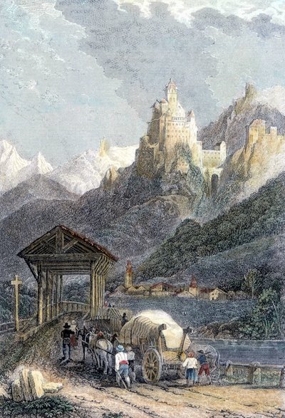 قلعة Trostburg في تيرول. بواسطة فنان غير معروف