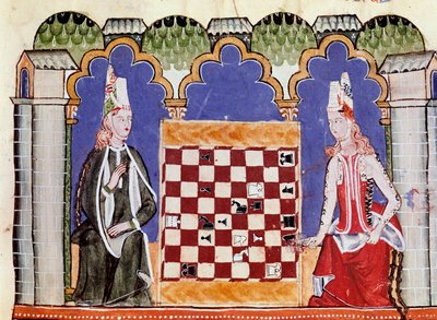 امرأتان تلعبان الشطرنج. صورة مصغرة من مخطوطة "Libro de los juegos" لألفونسو إكس ذا وايز أو سافانت (بالإسبانية ، ألفونسو إكس إل سابيو بواسطة فنان غير معروف