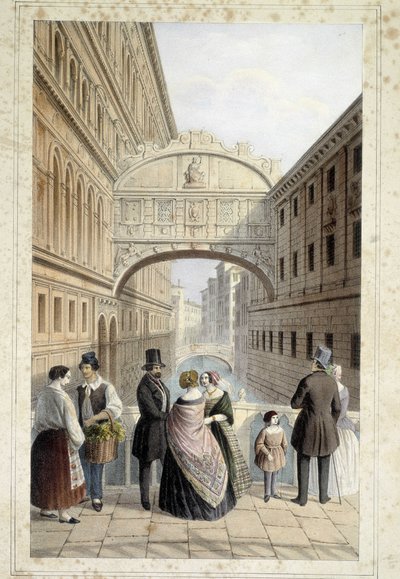 البندقية على جسر سيبيرس (Ponte dei sospiri) - في "" ألبوم المناظر الرئيسية لمدينة البندقية "" ، سوء. بقلم ماركو مورو ، أد. جيو بريزيل ، ج .1840 بواسطة فنان غير معروف