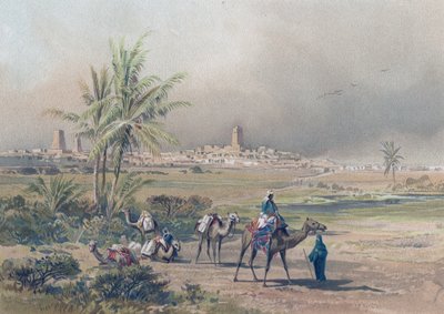منظر لتمبوكتو (تمبكتو) في مالي الحديثة، حوالي عام 1850 (مطبوعة) بواسطة فنان غير معروف