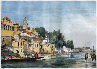 منظر لنهر Sutti Chowra Ghat على نهر الغانج ، في Cawnpore (كانبور) ، الهند عام 1857. بواسطة فنان غير معروف