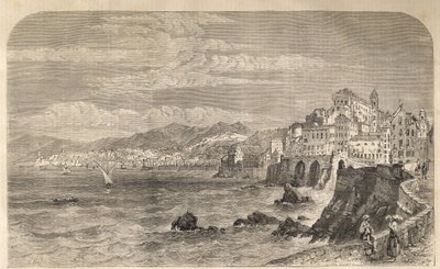 منظر لميناء جنوة القديم - منظر لميناء الجينات - جينوفا في عام 1861 - نقش بواسطة فنان غير معروف