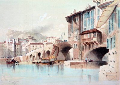 منظر لمدينة ليون و Pont de Charge. لوحة مائية من عام 1837. باريس ، بن بواسطة فنان غير معروف