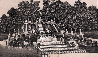 منظر للشلال الكبير في حديقة Saint-Cloud (Saint-Cloud) ، فرنسا. في "" العالم يوضح 168 مشاهدة "" غير مؤرخ (نهاية القرن التاسع عشر) بواسطة فنان غير معروف
